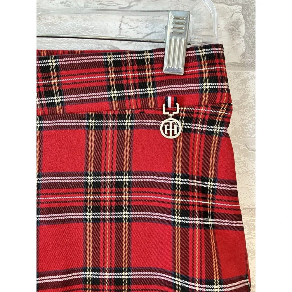Tommy Hilfiger Red Plaid Pants Tartan Check Skinny Ankle Stretch Pull On Size S